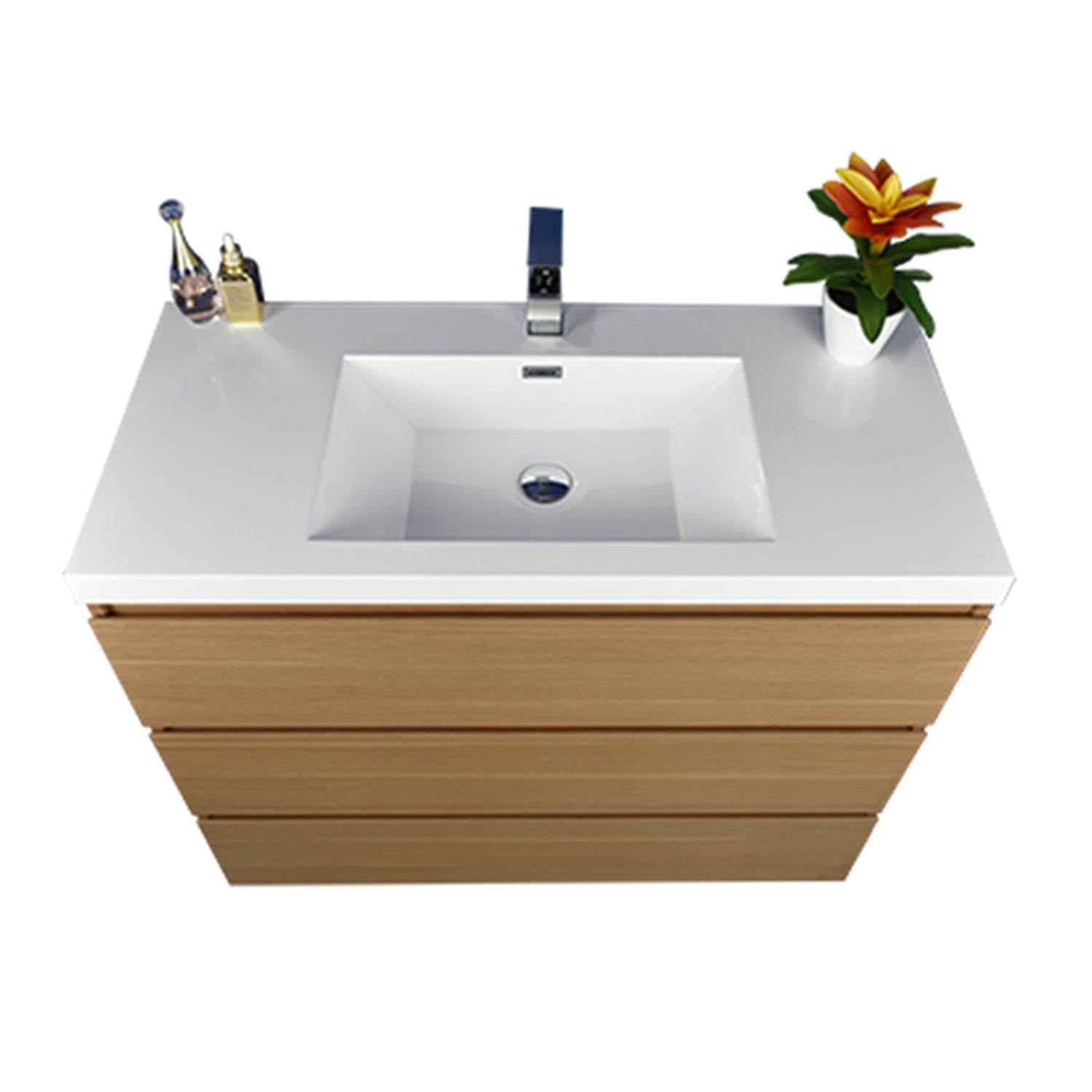 Elysian 42&quot; White Oak Freestanding Vanity With Single Reinforced White Acrylic Sink