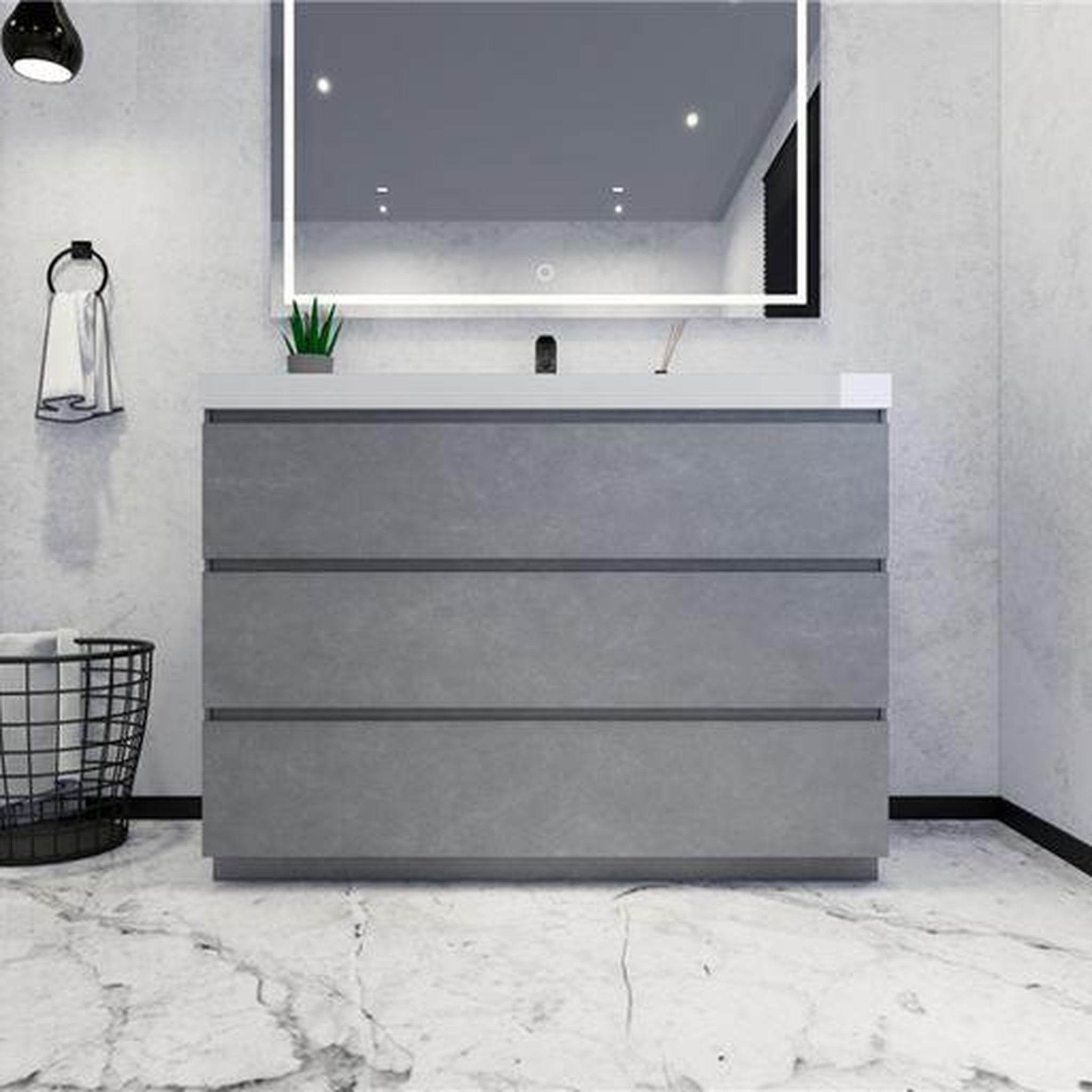 Elysian 48&quot; Cement Gray Freestanding Vanity With Single Reinforced White Acrylic Sink