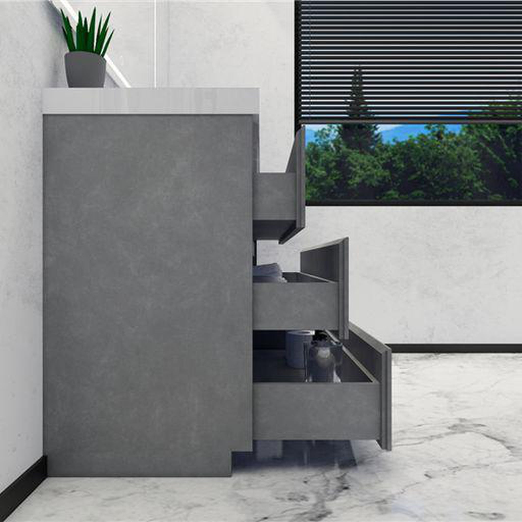 Elysian 48&quot; Cement Gray Freestanding Vanity With Single Reinforced White Acrylic Sink