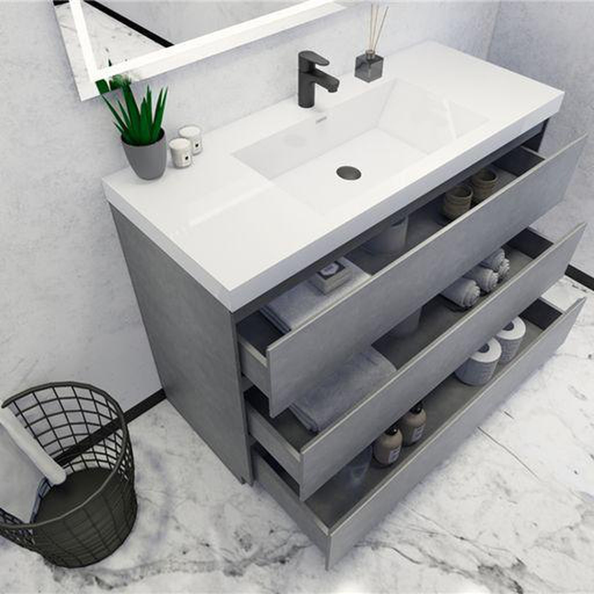 Elysian 48&quot; Cement Gray Freestanding Vanity With Single Reinforced White Acrylic Sink