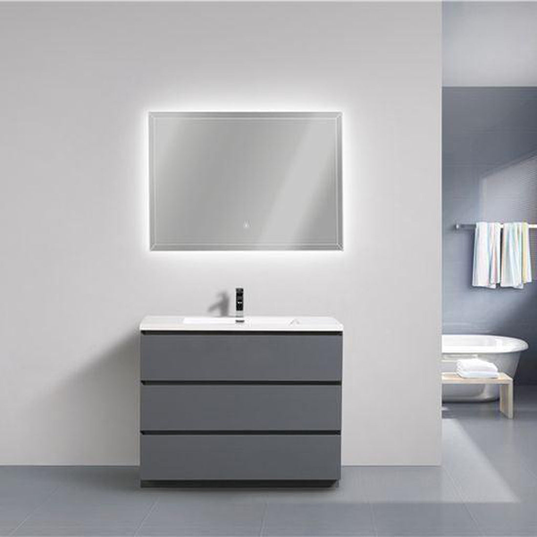 Elysian 48&quot; High Gloss Gray Freestanding Vanity With Single Reinforced White Acrylic Sink