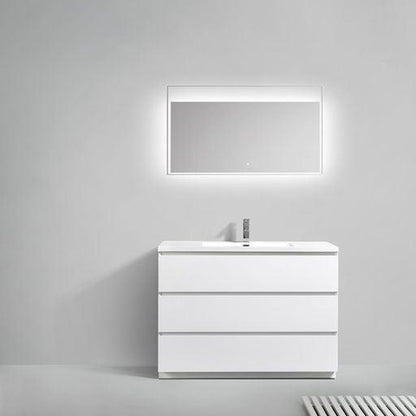 Elysian 48&quot; High Gloss White Freestanding Vanity With Single Reinforced White Acrylic Sink