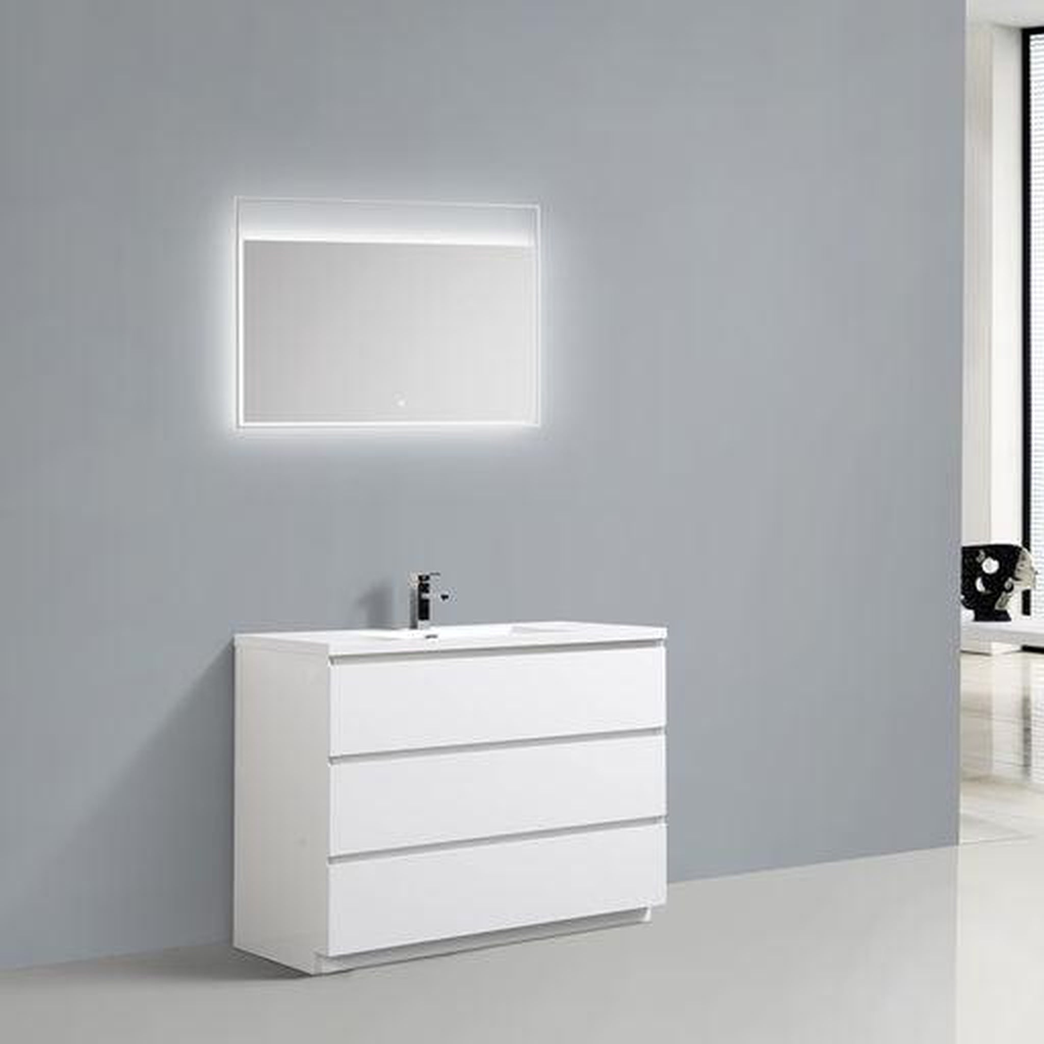 Elysian 48&quot; High Gloss White Freestanding Vanity With Single Reinforced White Acrylic Sink