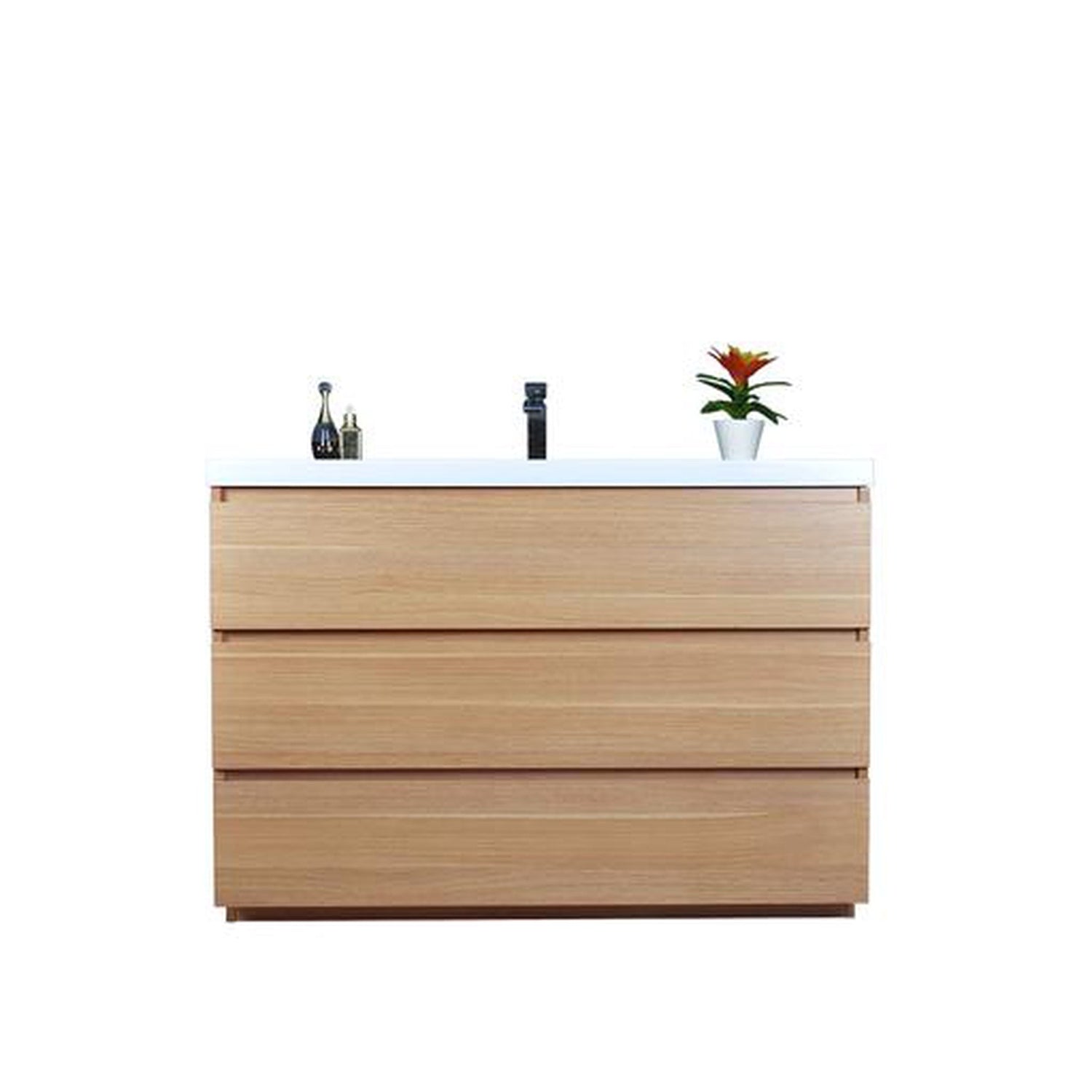 Elysian 48&quot; White Oak Freestanding Vanity With Single Reinforced White Acrylic Sink