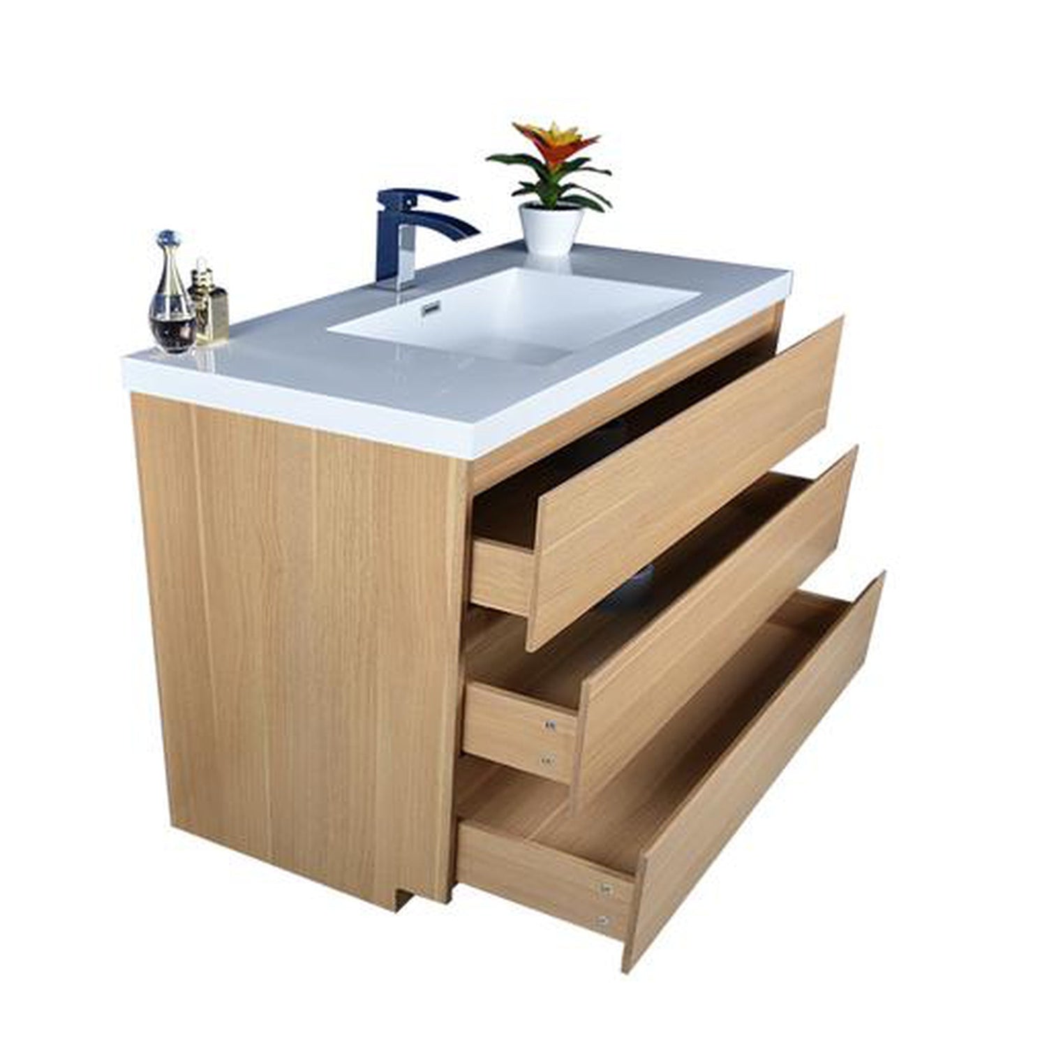 Elysian 48&quot; White Oak Freestanding Vanity With Single Reinforced White Acrylic Sink