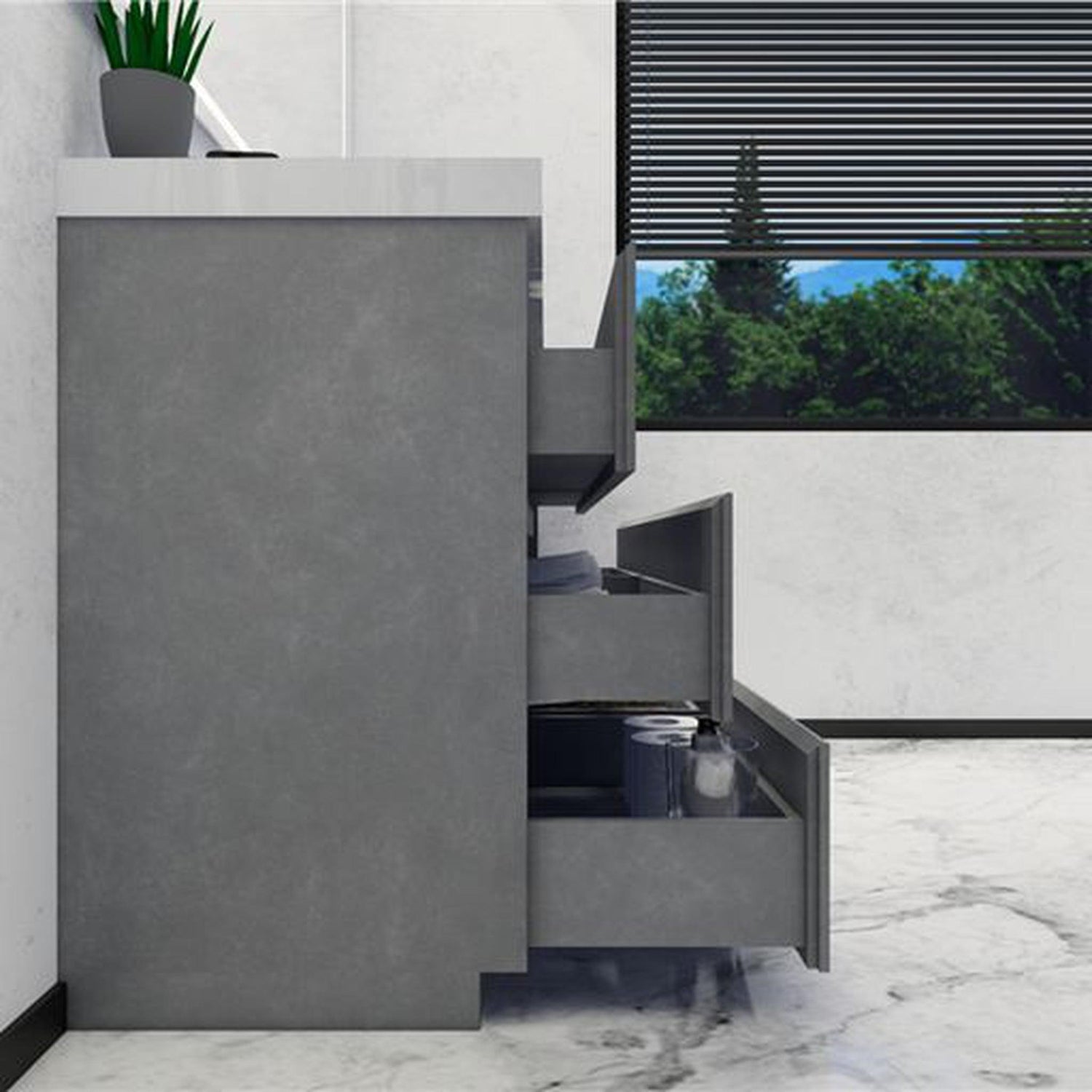 Elysian 60&quot; Cement Gray Freestanding Vanity With Double Reinforced White Acrylic Sinks