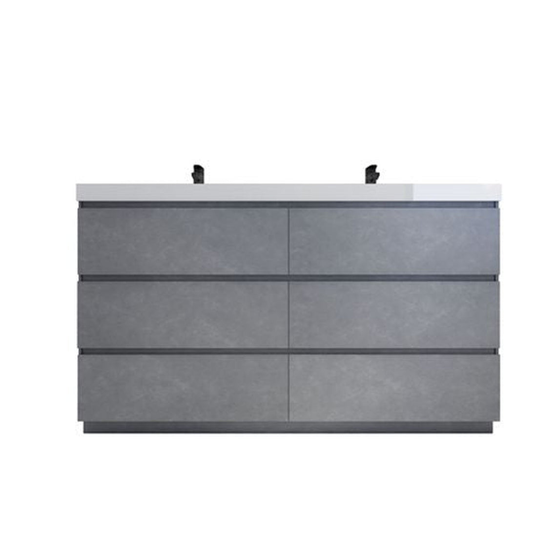 Elysian 60&quot; Cement Gray Freestanding Vanity With Double Reinforced White Acrylic Sinks