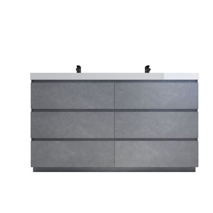 Elysian 60&quot; Cement Gray Freestanding Vanity With Double Reinforced White Acrylic Sinks