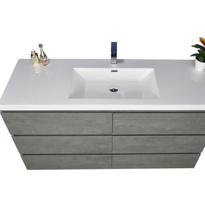 Elysian 60&quot; Cement Gray Freestanding Vanity With Single Reinforced White Acrylic Sink