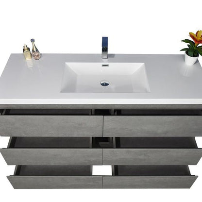 Elysian 60&quot; Cement Gray Freestanding Vanity With Single Reinforced White Acrylic Sink