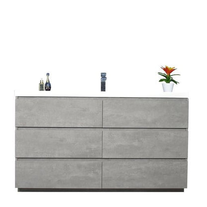 Elysian 60&quot; Cement Gray Freestanding Vanity With Single Reinforced White Acrylic Sink