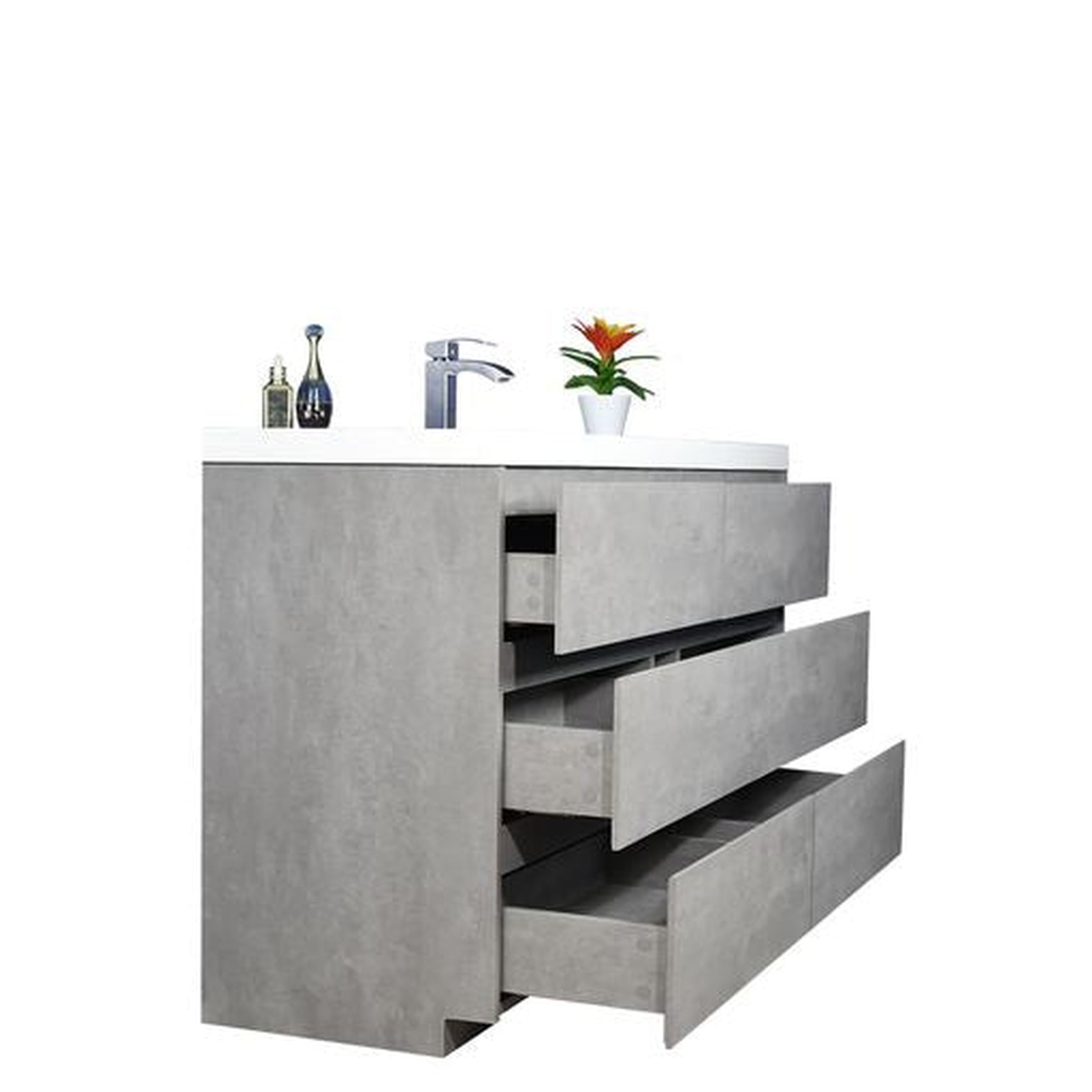 Elysian 60&quot; Cement Gray Freestanding Vanity With Single Reinforced White Acrylic Sink