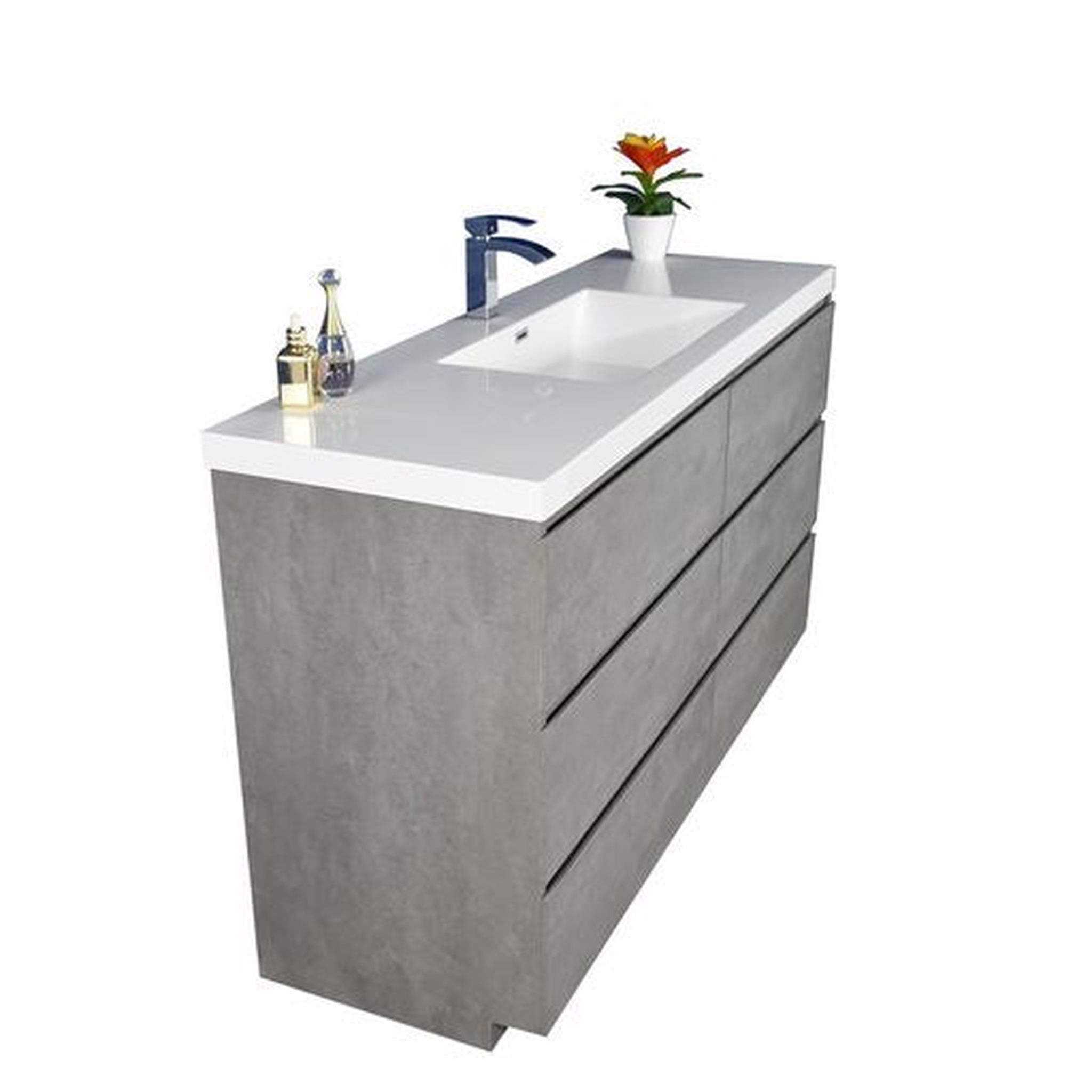 Elysian 60&quot; Cement Gray Freestanding Vanity With Single Reinforced White Acrylic Sink