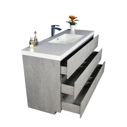 Elysian 60&quot; Cement Gray Freestanding Vanity With Single Reinforced White Acrylic Sink