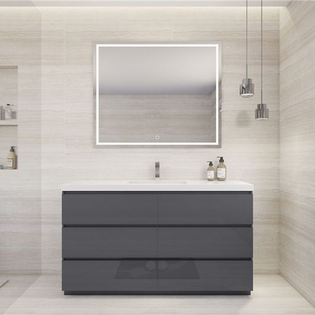 Elysian 60&quot; High Gloss Gray Freestanding Vanity With Single Reinforced White Acrylic Sink