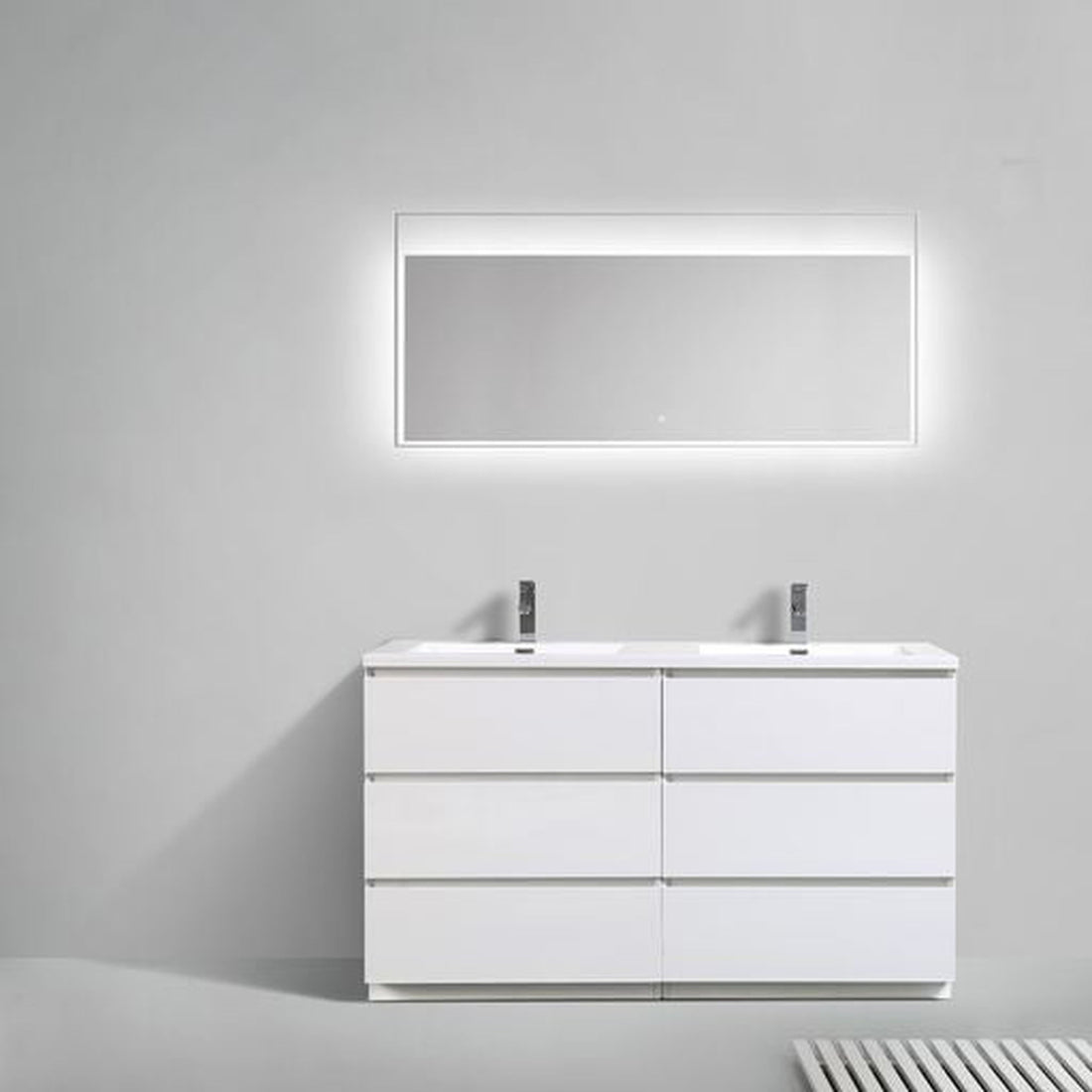 Elysian 60&quot; High Gloss White Freestanding Vanity With Double Reinforced White Acrylic Sinks