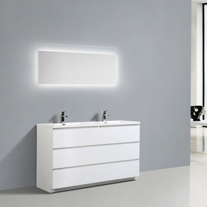 Elysian 60&quot; High Gloss White Freestanding Vanity With Double Reinforced White Acrylic Sinks