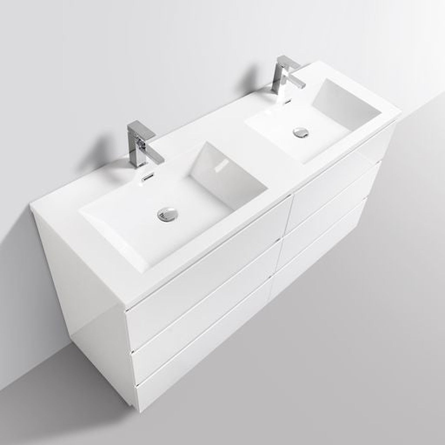 Elysian 60&quot; High Gloss White Freestanding Vanity With Double Reinforced White Acrylic Sinks