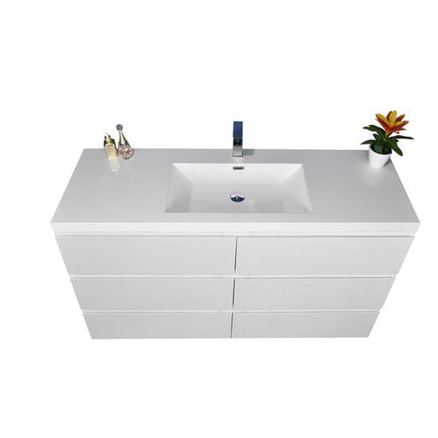 Elysian 60&quot; High Gloss White Freestanding Vanity With Single Reinforced White Acrylic Sink