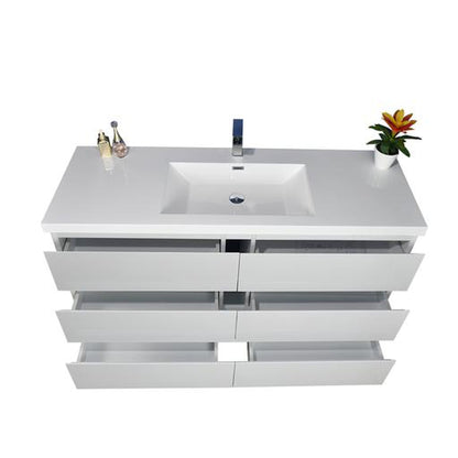 Elysian 60&quot; High Gloss White Freestanding Vanity With Single Reinforced White Acrylic Sink