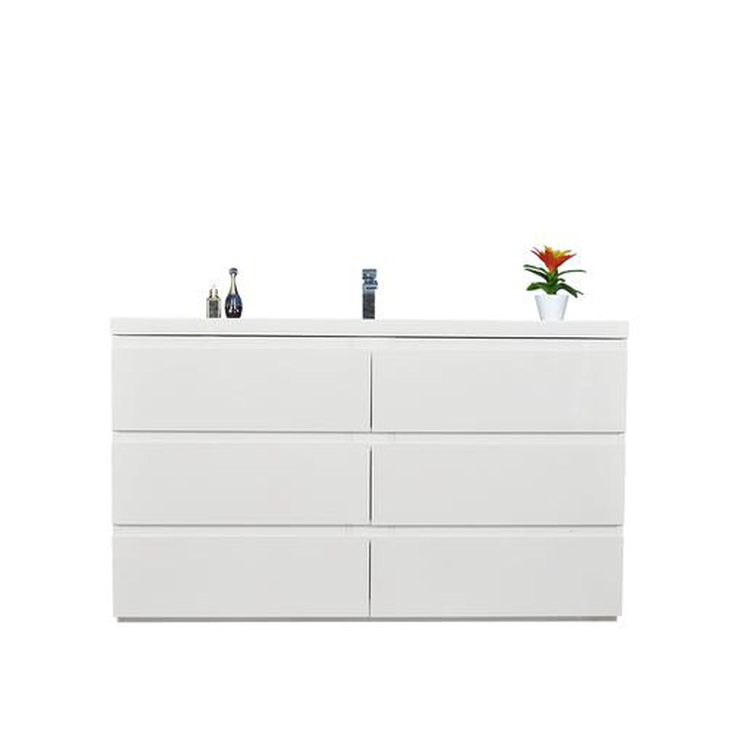 Elysian 60&quot; High Gloss White Freestanding Vanity With Single Reinforced White Acrylic Sink