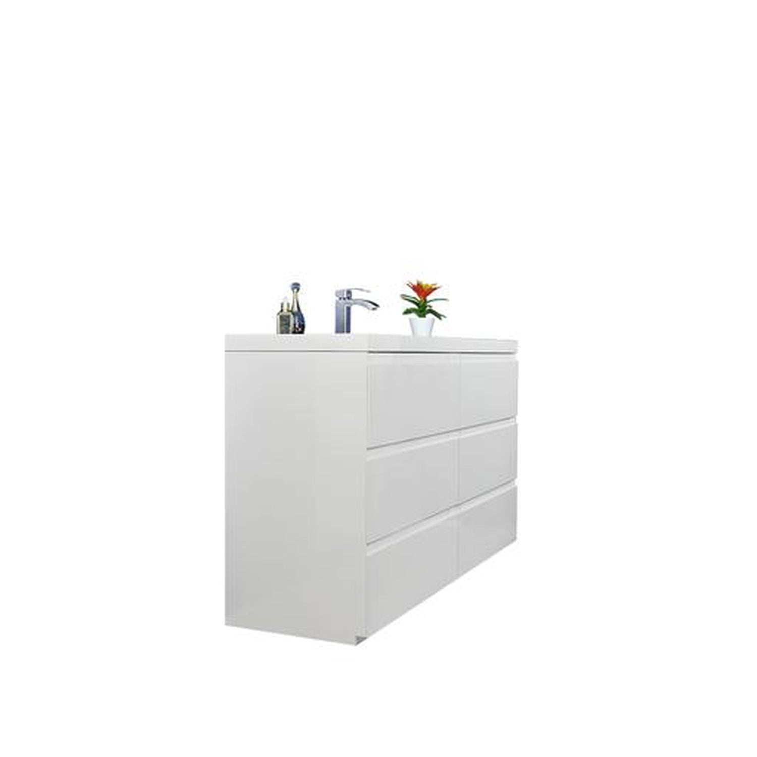 Elysian 60&quot; High Gloss White Freestanding Vanity With Single Reinforced White Acrylic Sink