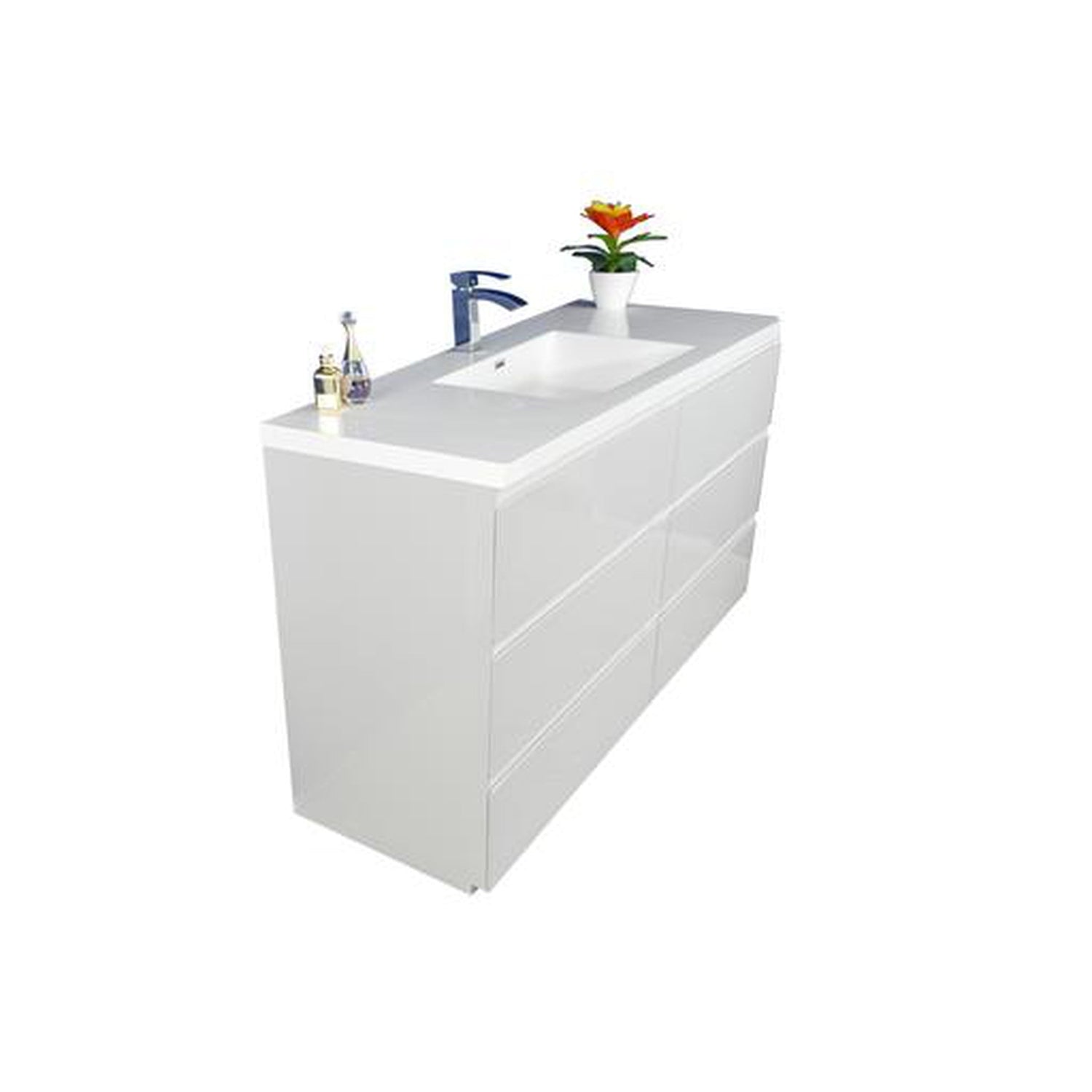 Elysian 60&quot; High Gloss White Freestanding Vanity With Single Reinforced White Acrylic Sink