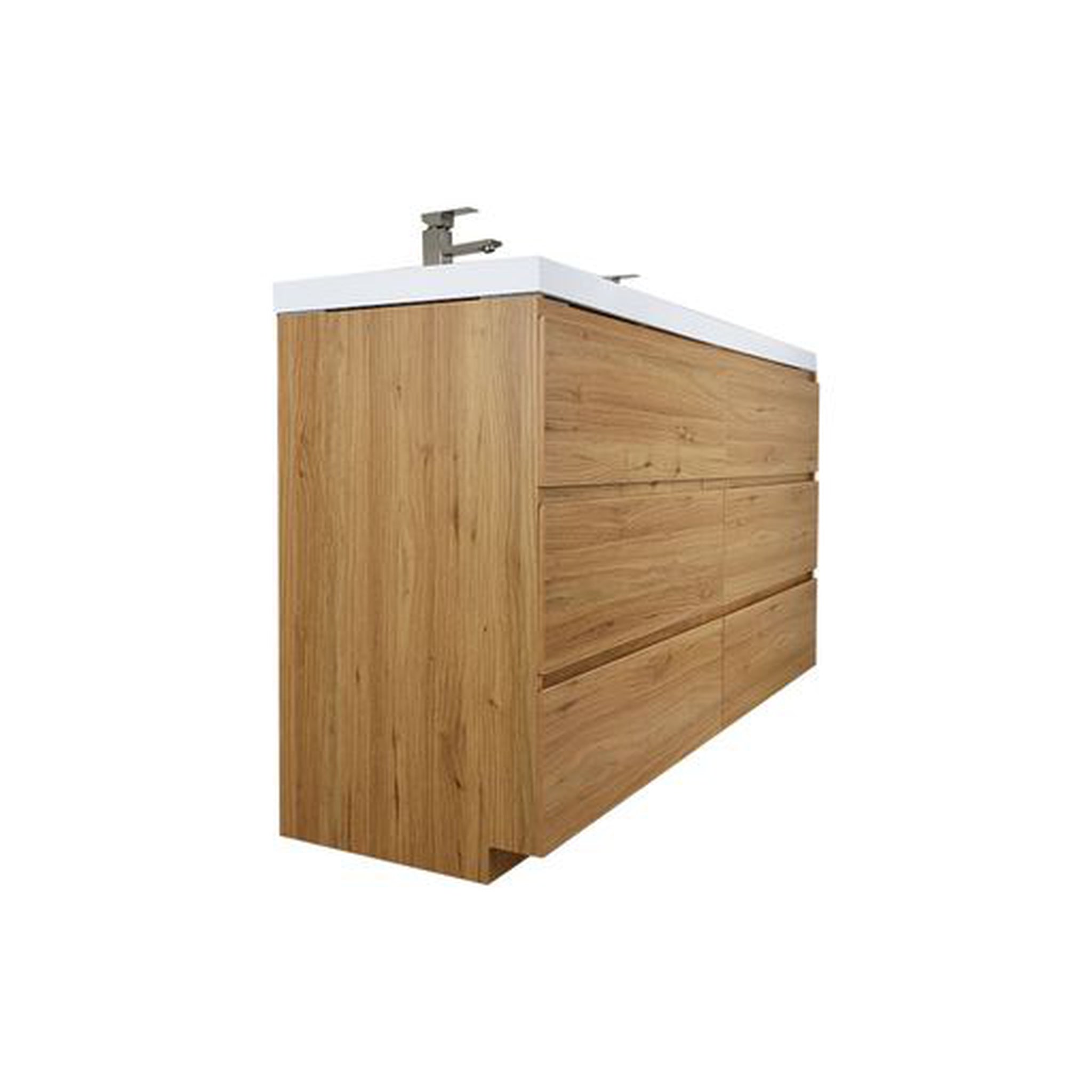 Elysian 60&quot; Nature Oak Freestanding Vanity With Double Reinforced White Acrylic Sinks