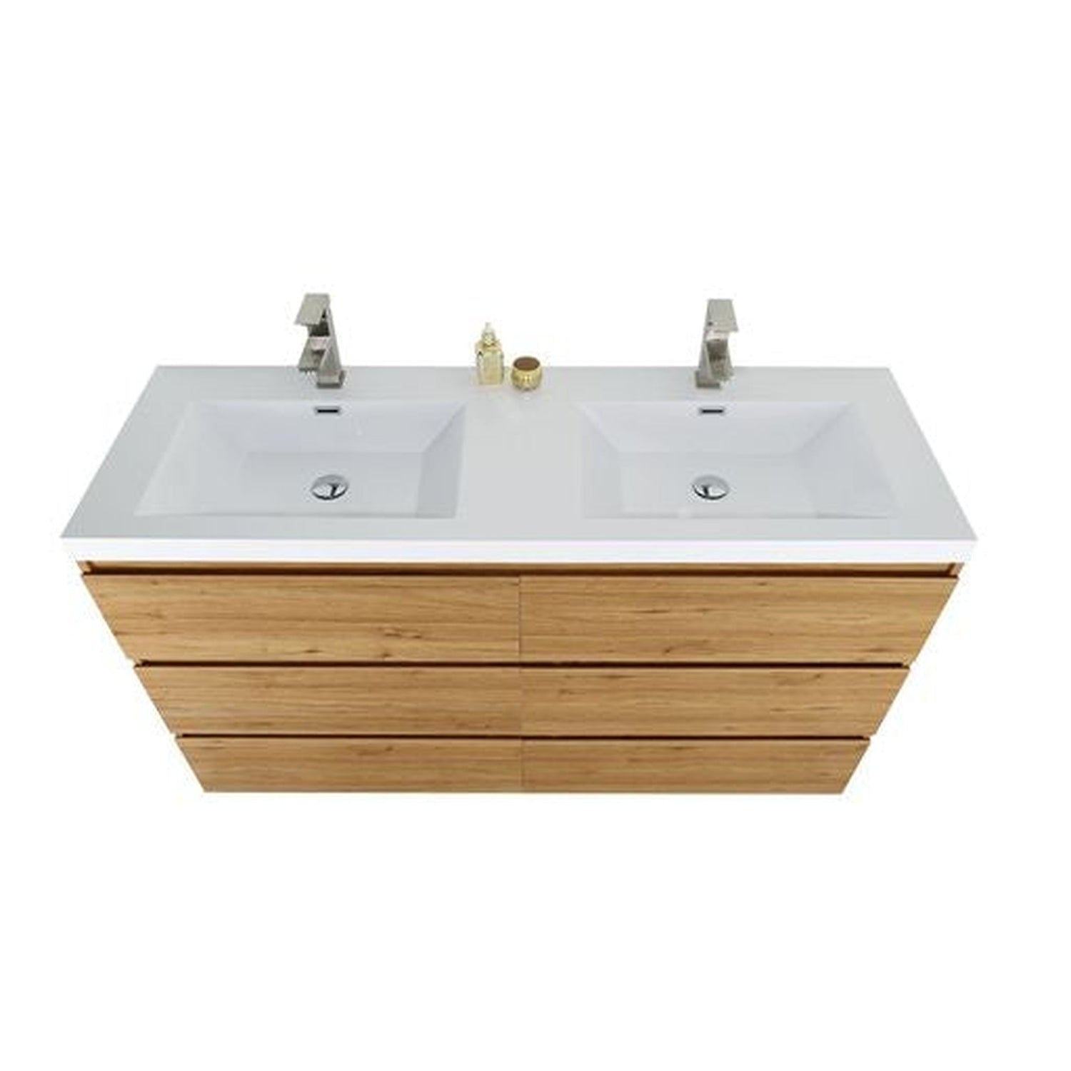 Elysian 60&quot; Nature Oak Freestanding Vanity With Double Reinforced White Acrylic Sinks