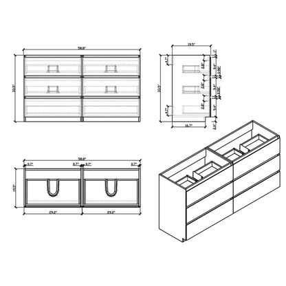 Elysian 60&quot; Nature Oak Freestanding Vanity With Double Reinforced White Acrylic Sinks