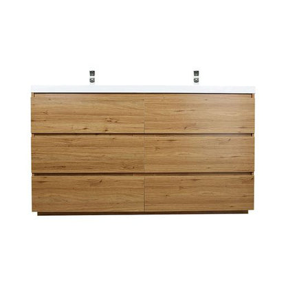 Elysian 60&quot; Nature Oak Freestanding Vanity With Double Reinforced White Acrylic Sinks