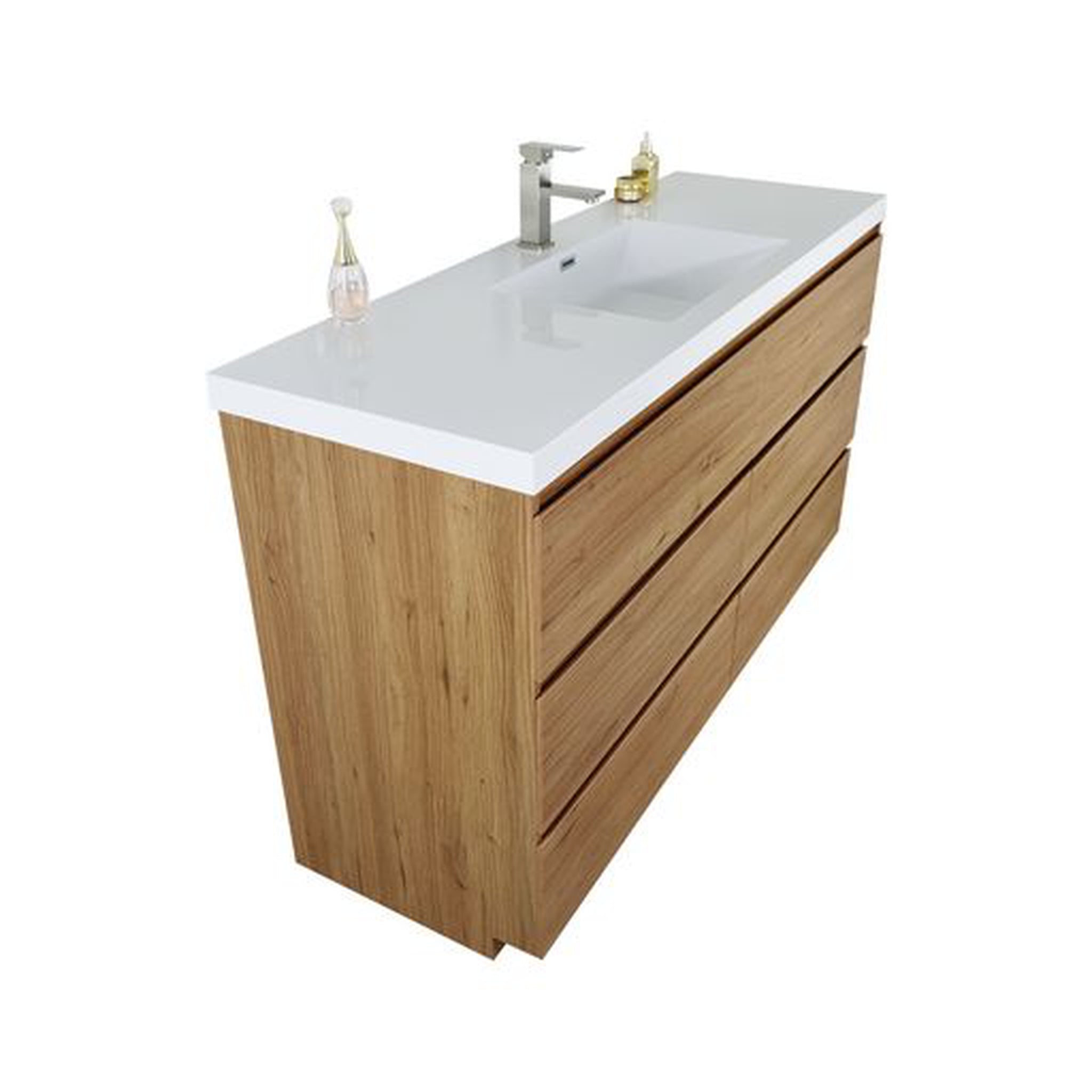 Elysian 60&quot; Nature Oak Freestanding Vanity With Single Reinforced White Acrylic Sink