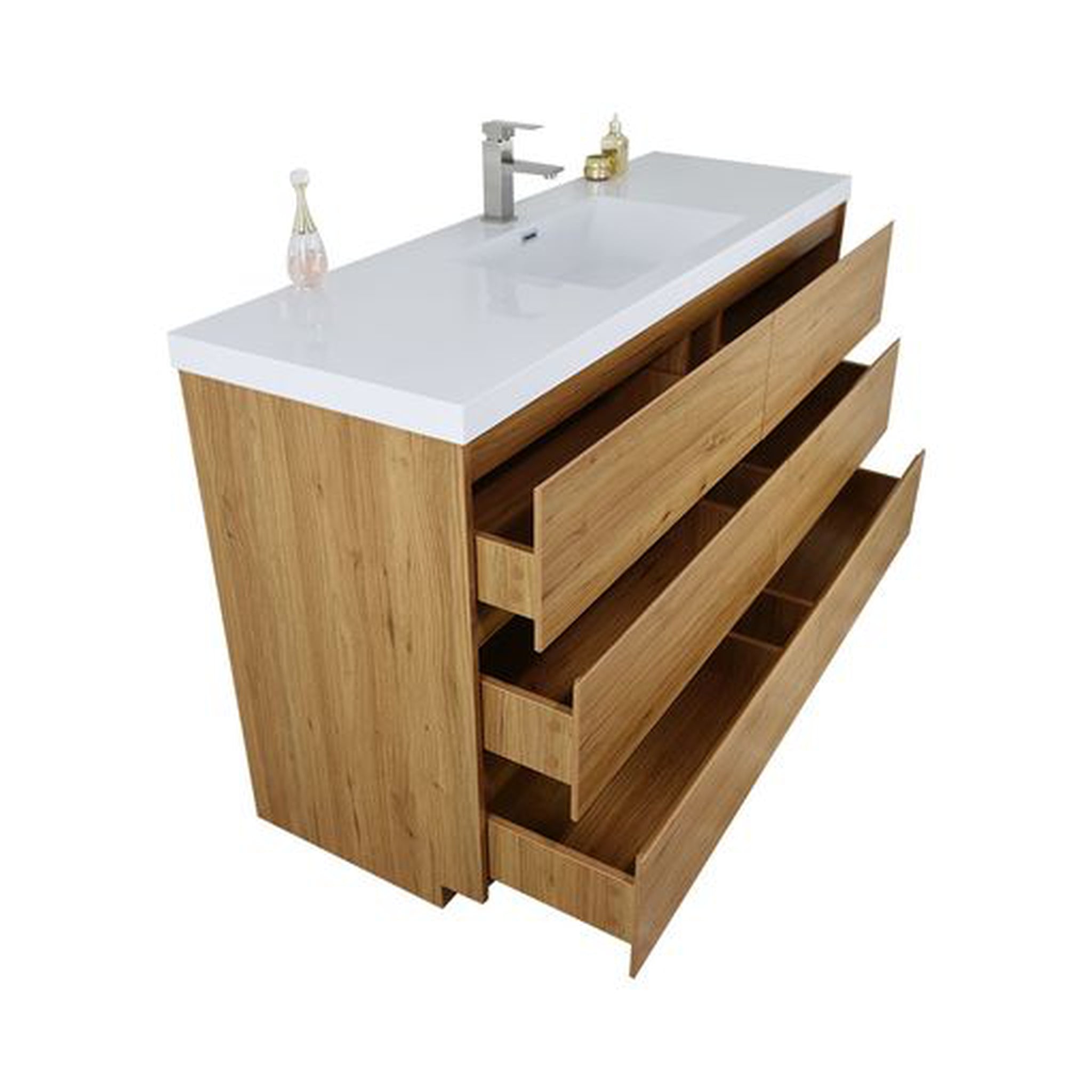 Elysian 60&quot; Nature Oak Freestanding Vanity With Single Reinforced White Acrylic Sink