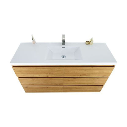 Elysian 60&quot; Nature Oak Freestanding Vanity With Single Reinforced White Acrylic Sink