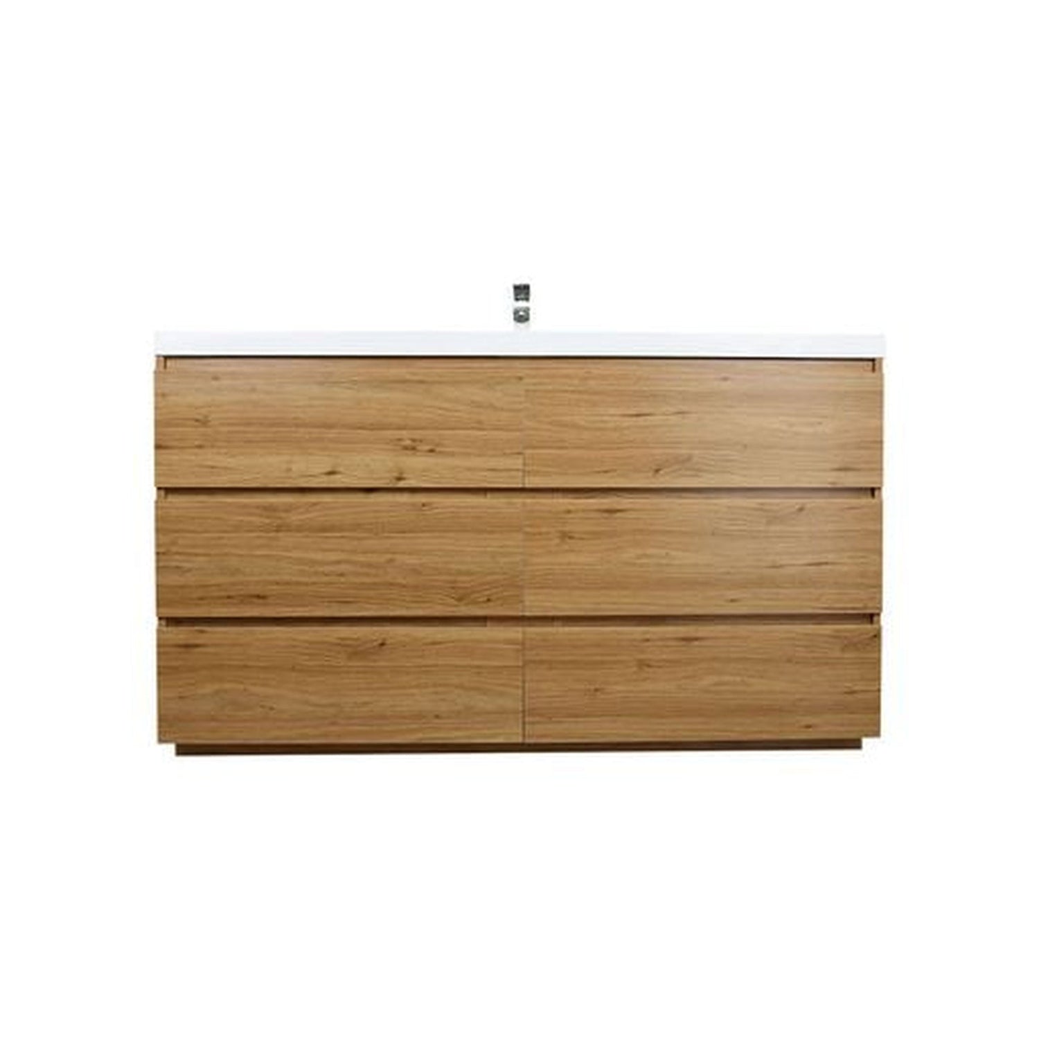 Elysian 60&quot; Nature Oak Freestanding Vanity With Single Reinforced White Acrylic Sink