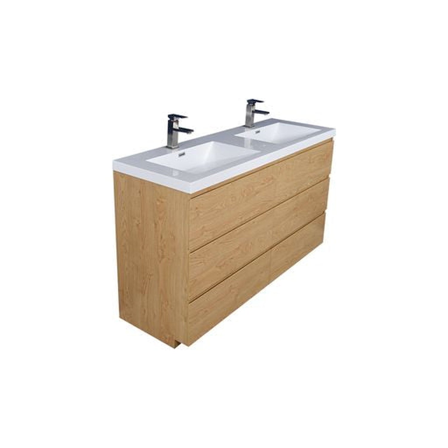 Elysian 60&quot; New England Oak Freestanding Vanity With Double Reinforced White Acrylic Sinks