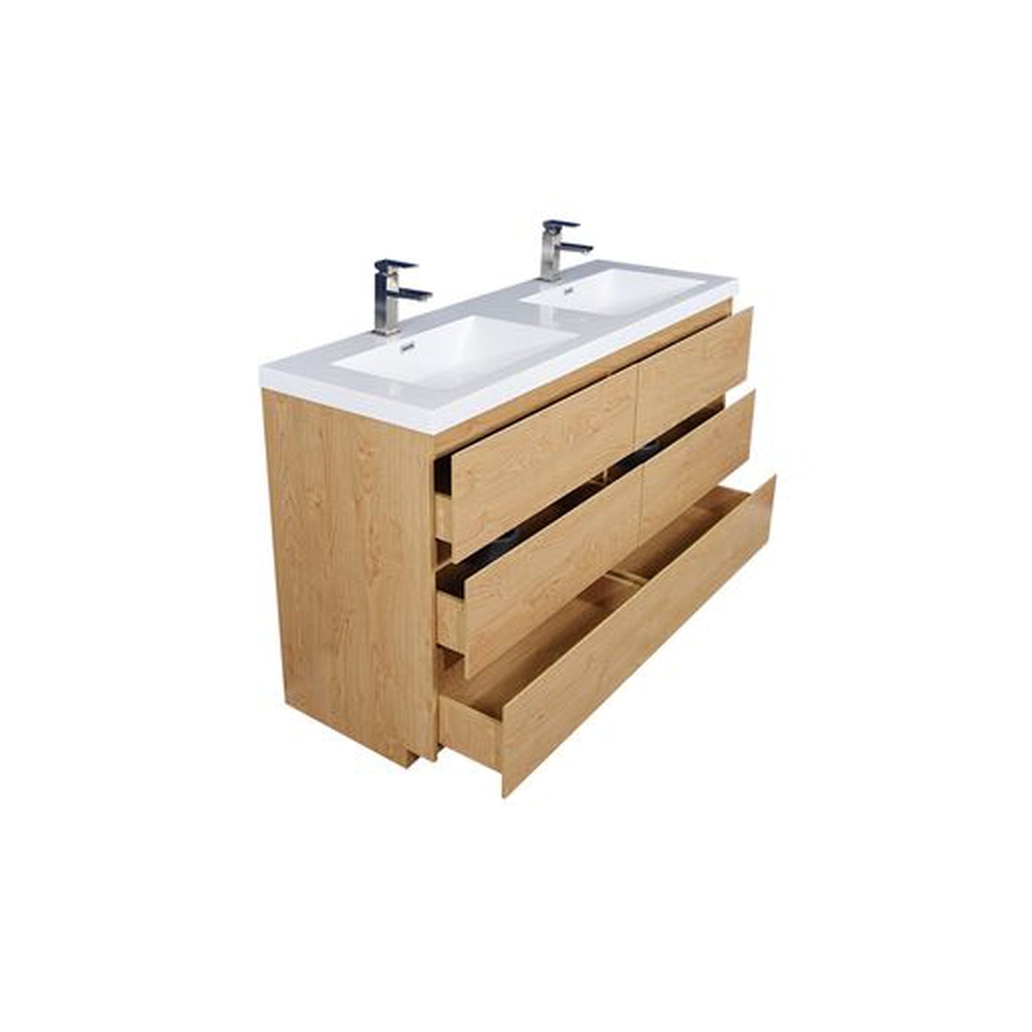 Elysian 60&quot; New England Oak Freestanding Vanity With Double Reinforced White Acrylic Sinks