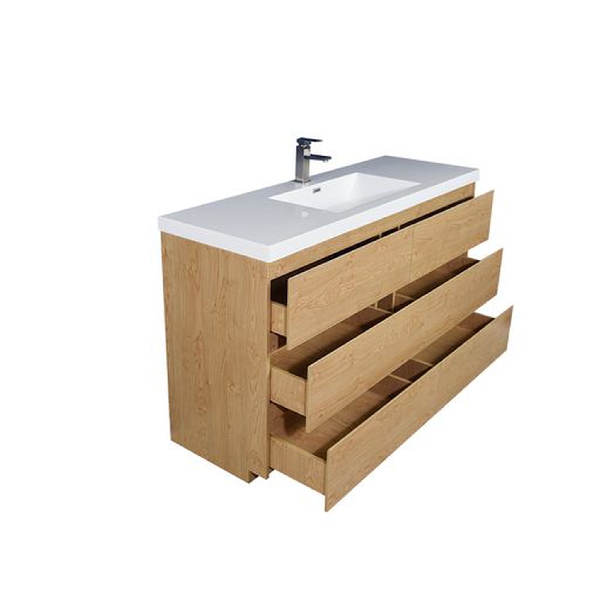 Elysian 60&quot; New England Oak Freestanding Vanity With Single Reinforced White Acrylic Sink