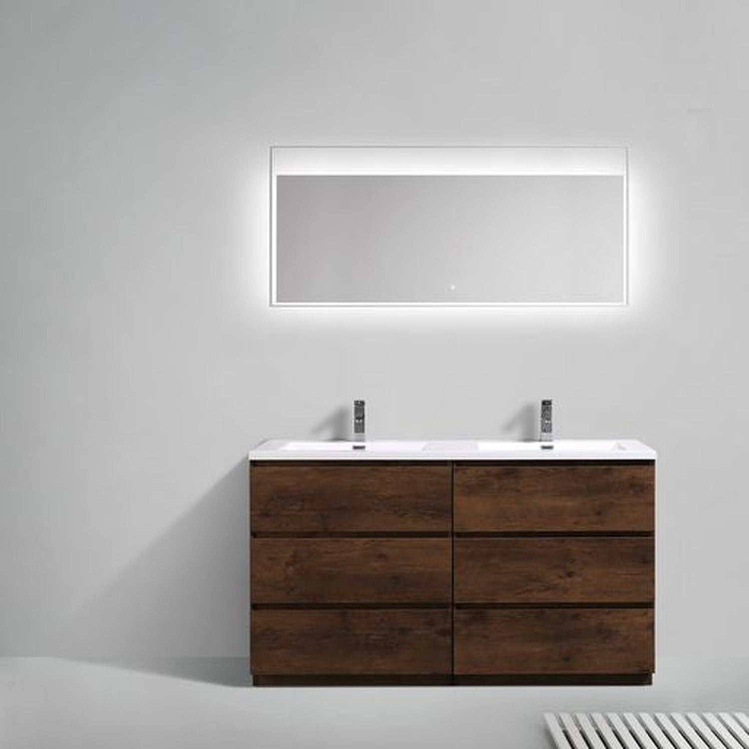 Elysian 60&quot; Rosewood Freestanding Vanity With Double Reinforced White Acrylic Sinks