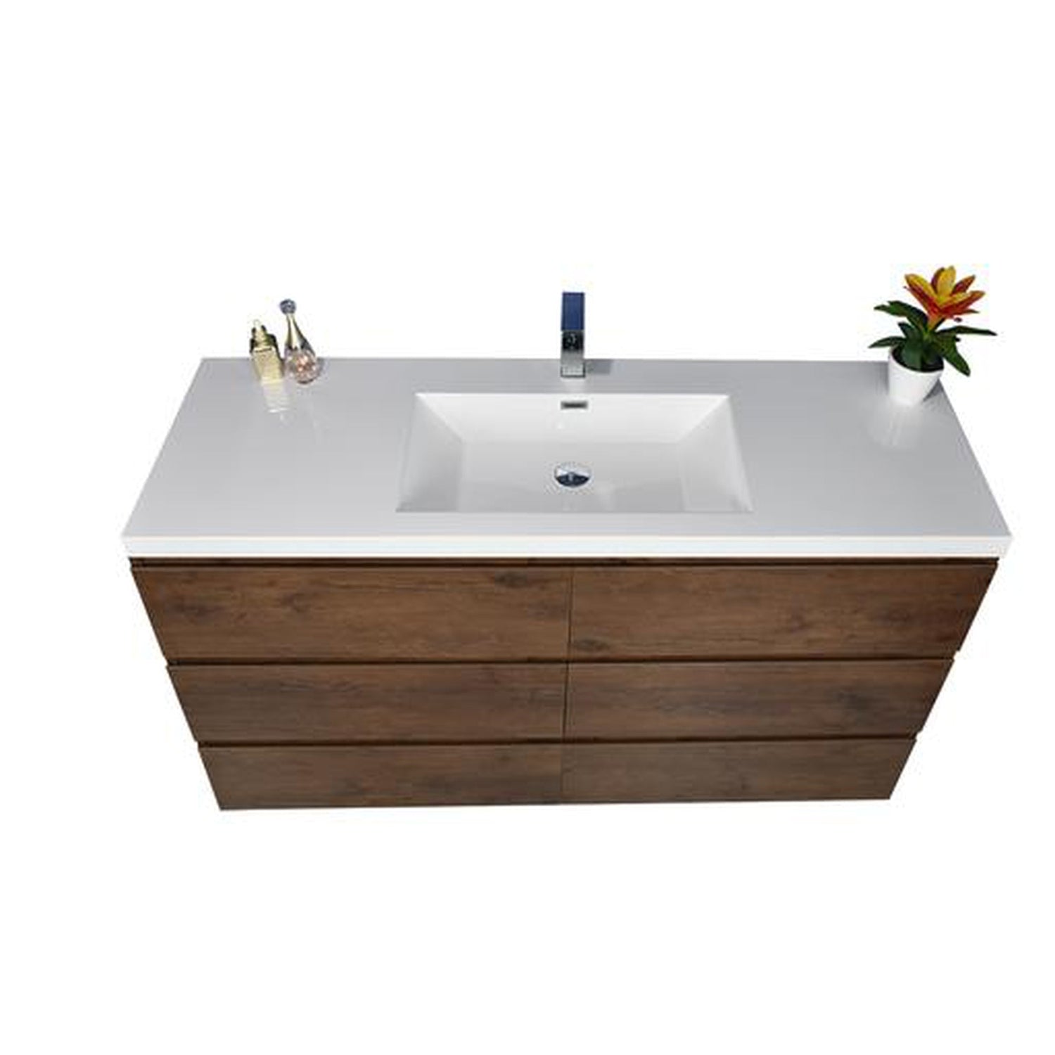 Elysian 60&quot; Rosewood Freestanding Vanity With Single Reinforced White Acrylic Sink