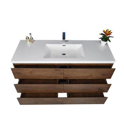 Elysian 60&quot; Rosewood Freestanding Vanity With Single Reinforced White Acrylic Sink