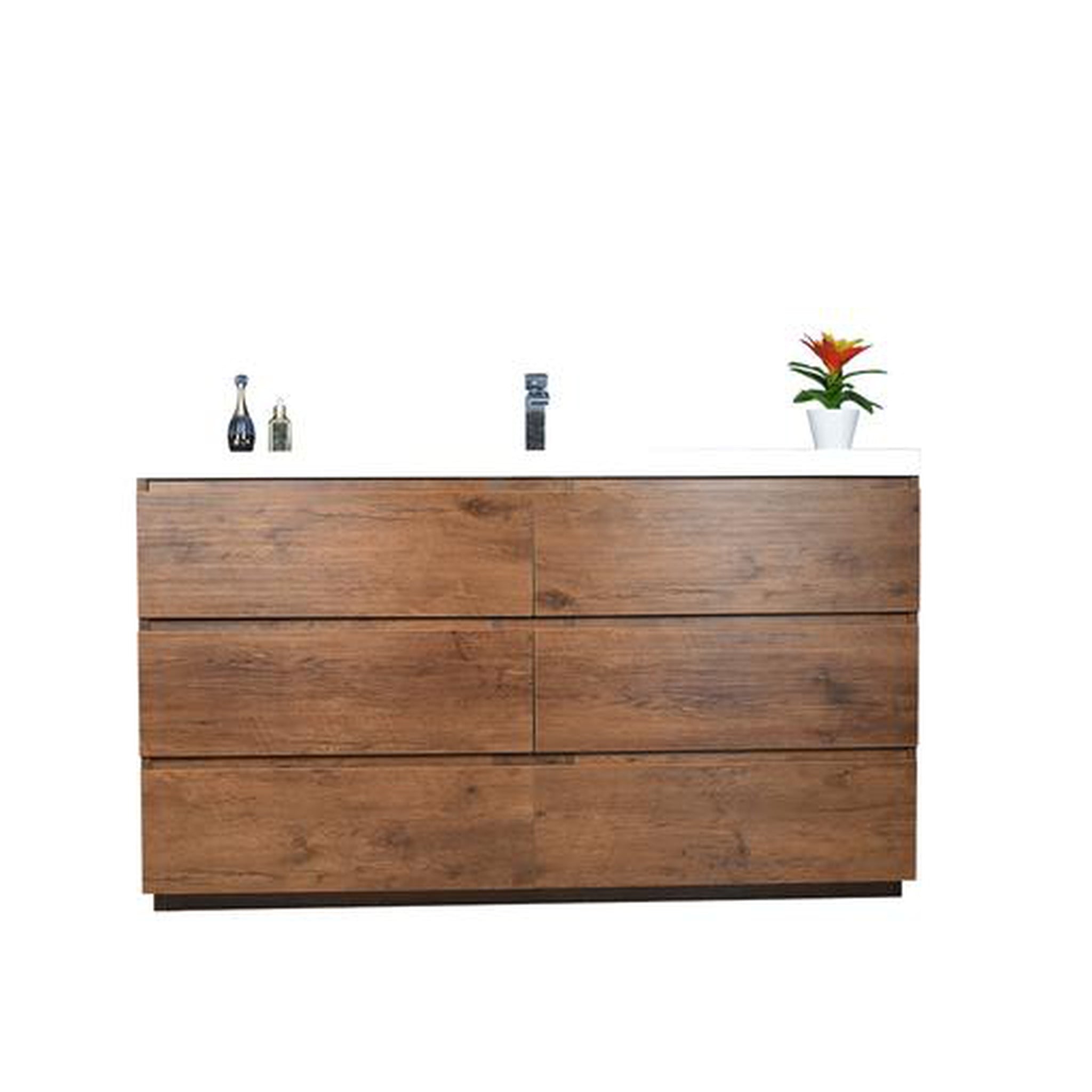 Elysian 60&quot; Rosewood Freestanding Vanity With Single Reinforced White Acrylic Sink