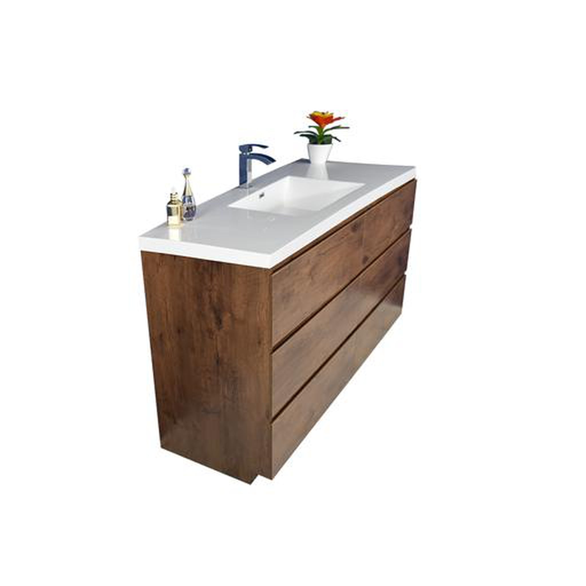 Elysian 60&quot; Rosewood Freestanding Vanity With Single Reinforced White Acrylic Sink