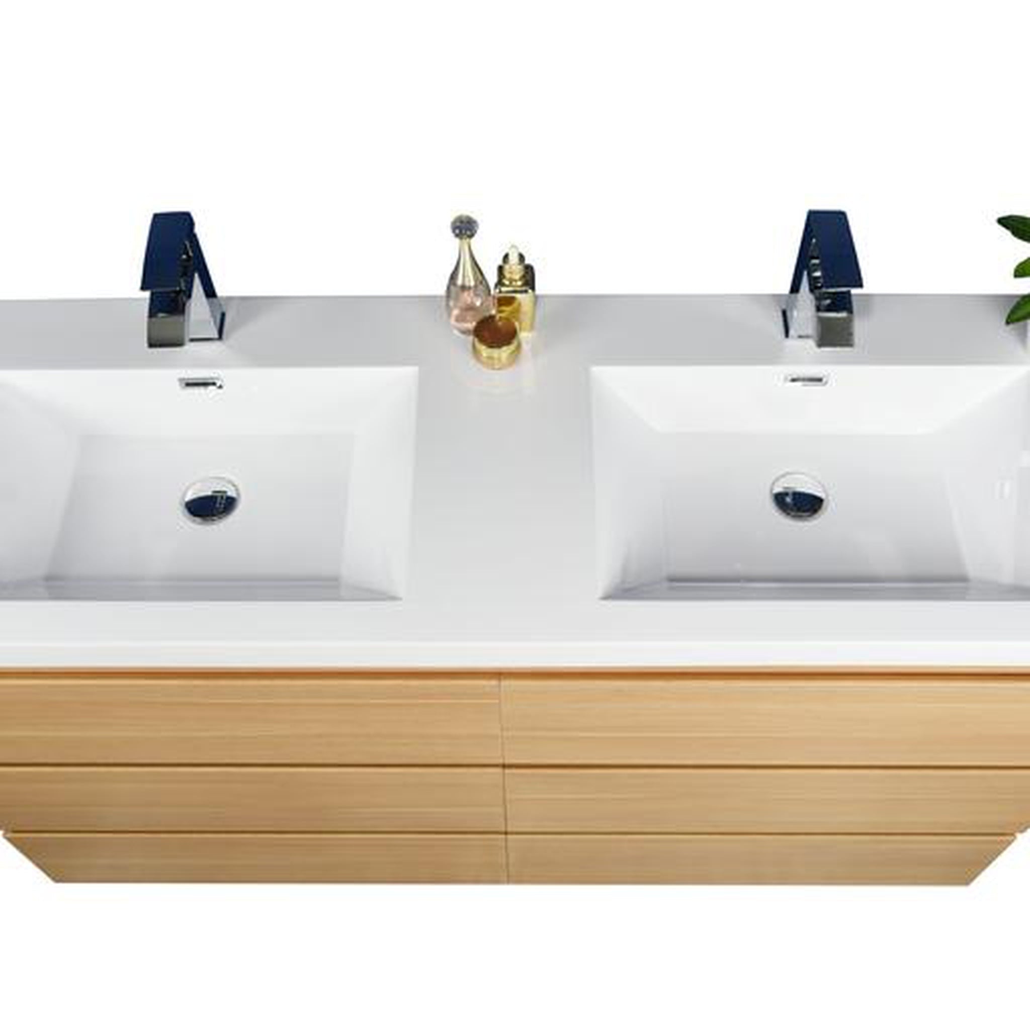 Elysian 60&quot; White Oak Freestanding Vanity With Double Reinforced White Acrylic Sinks