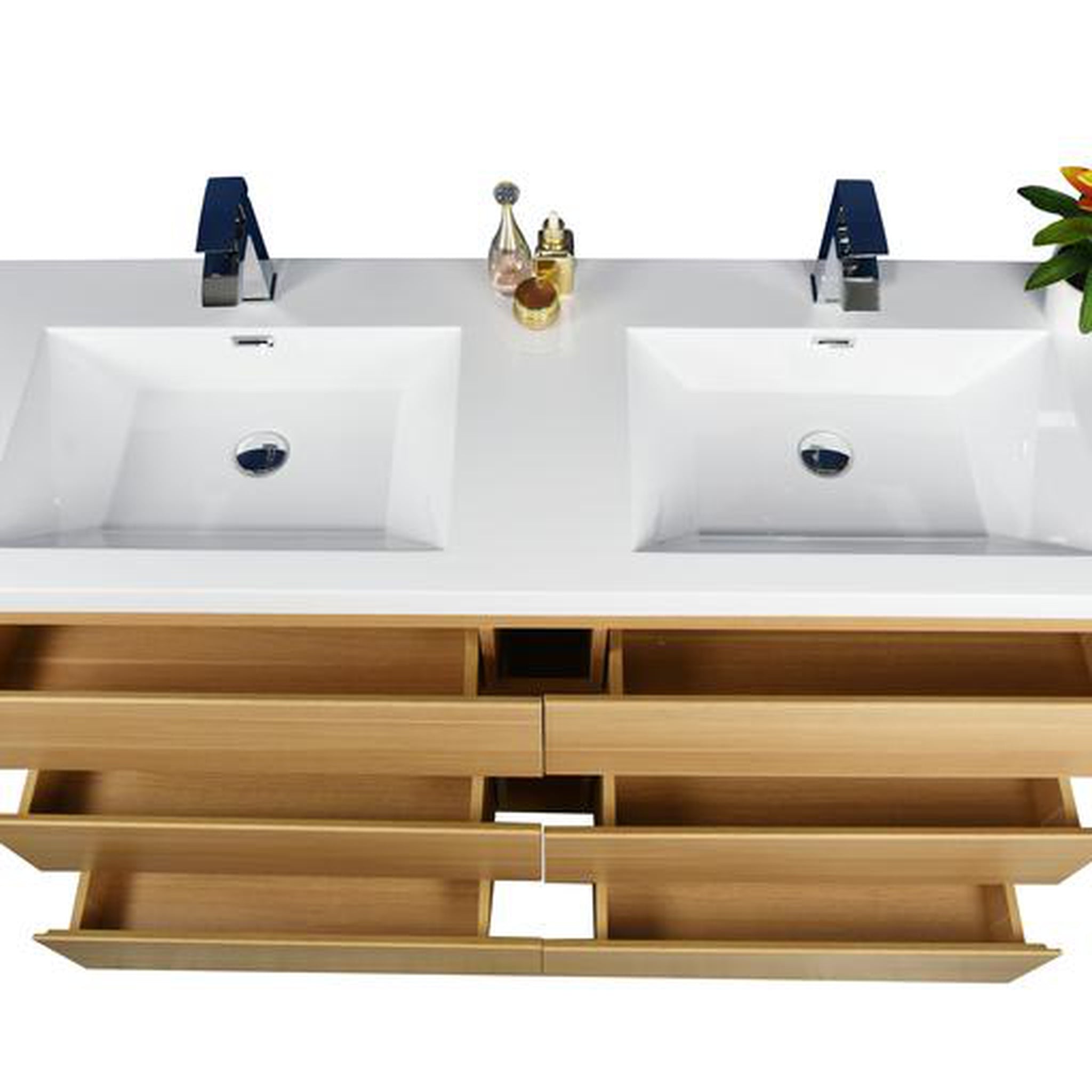 Elysian 60&quot; White Oak Freestanding Vanity With Double Reinforced White Acrylic Sinks