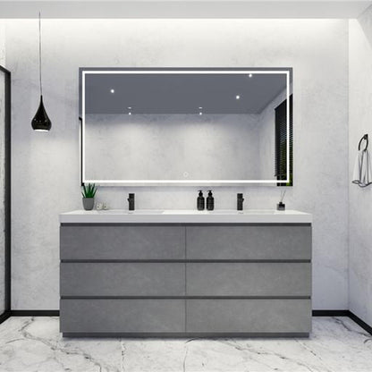 Elysian 72&quot; Cement Gray Freestanding Vanity With Double Reinforced White Acrylic Sinks