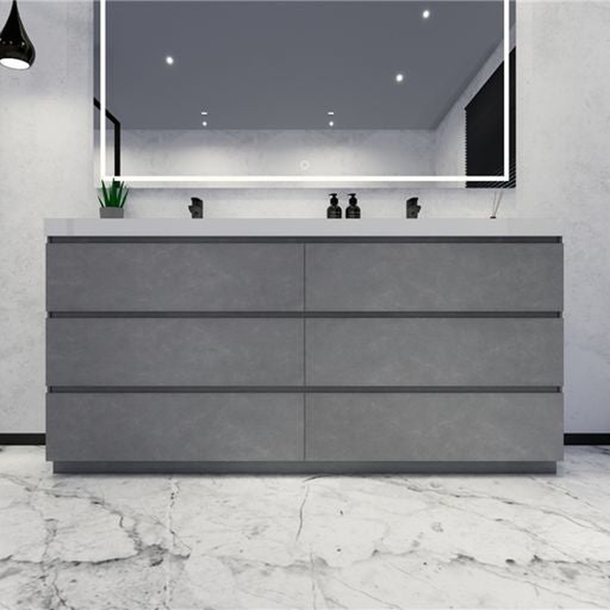 Elysian 72&quot; Cement Gray Freestanding Vanity With Double Reinforced White Acrylic Sinks