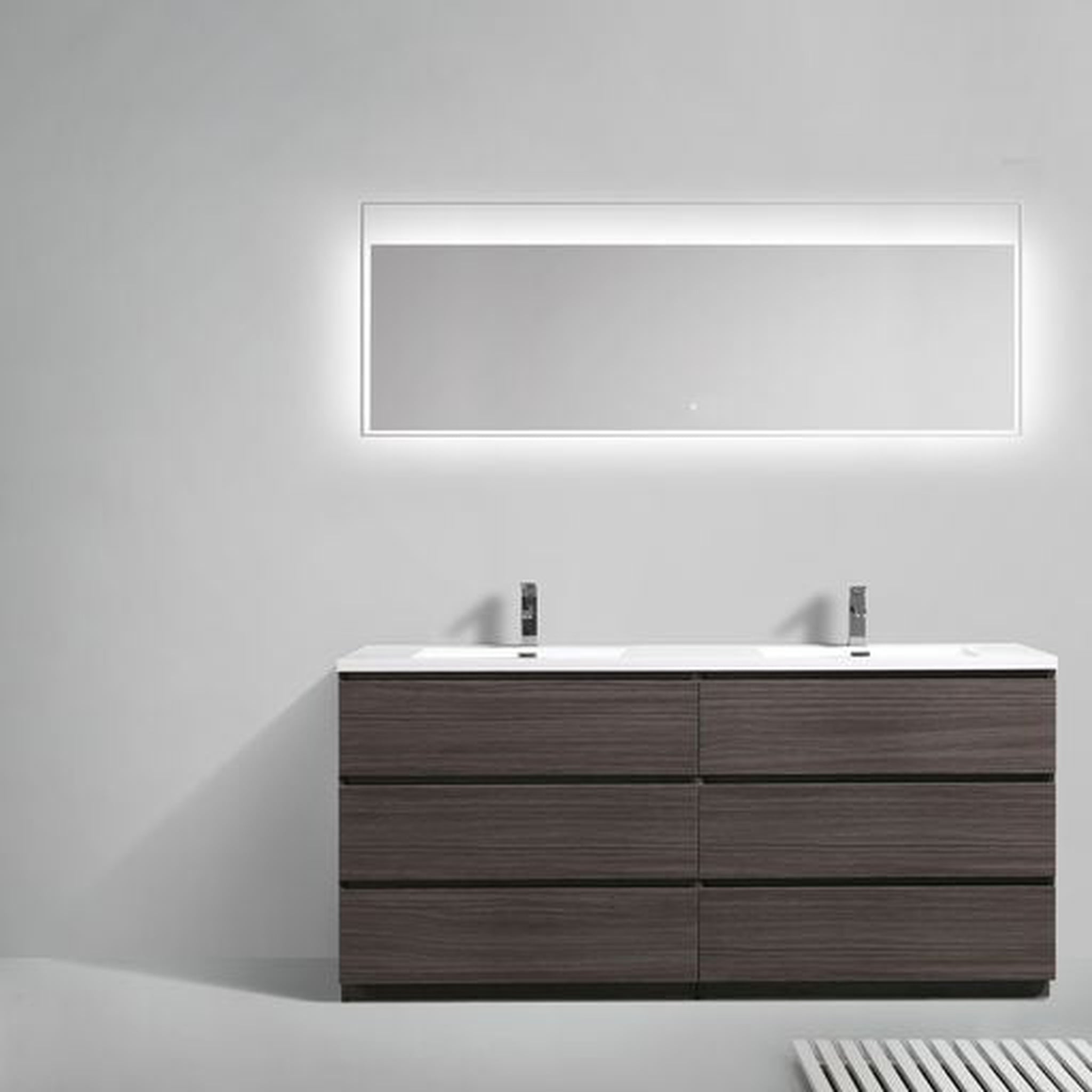 Elysian 72&quot; Dark Gray Oak Freestanding Vanity With Double Reinforced White Acrylic Sinks