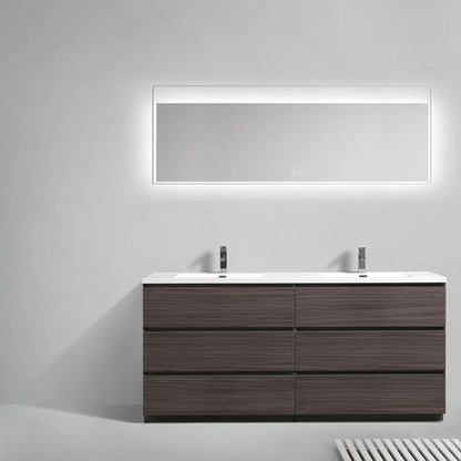 Elysian 72&quot; Dark Gray Oak Freestanding Vanity With Double Reinforced White Acrylic Sinks