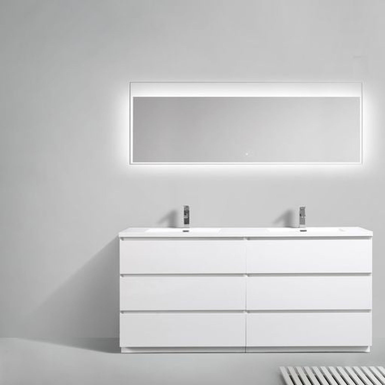 Elysian 72&quot; High Gloss White Freestanding Vanity With Double Reinforced White Acrylic Sinks